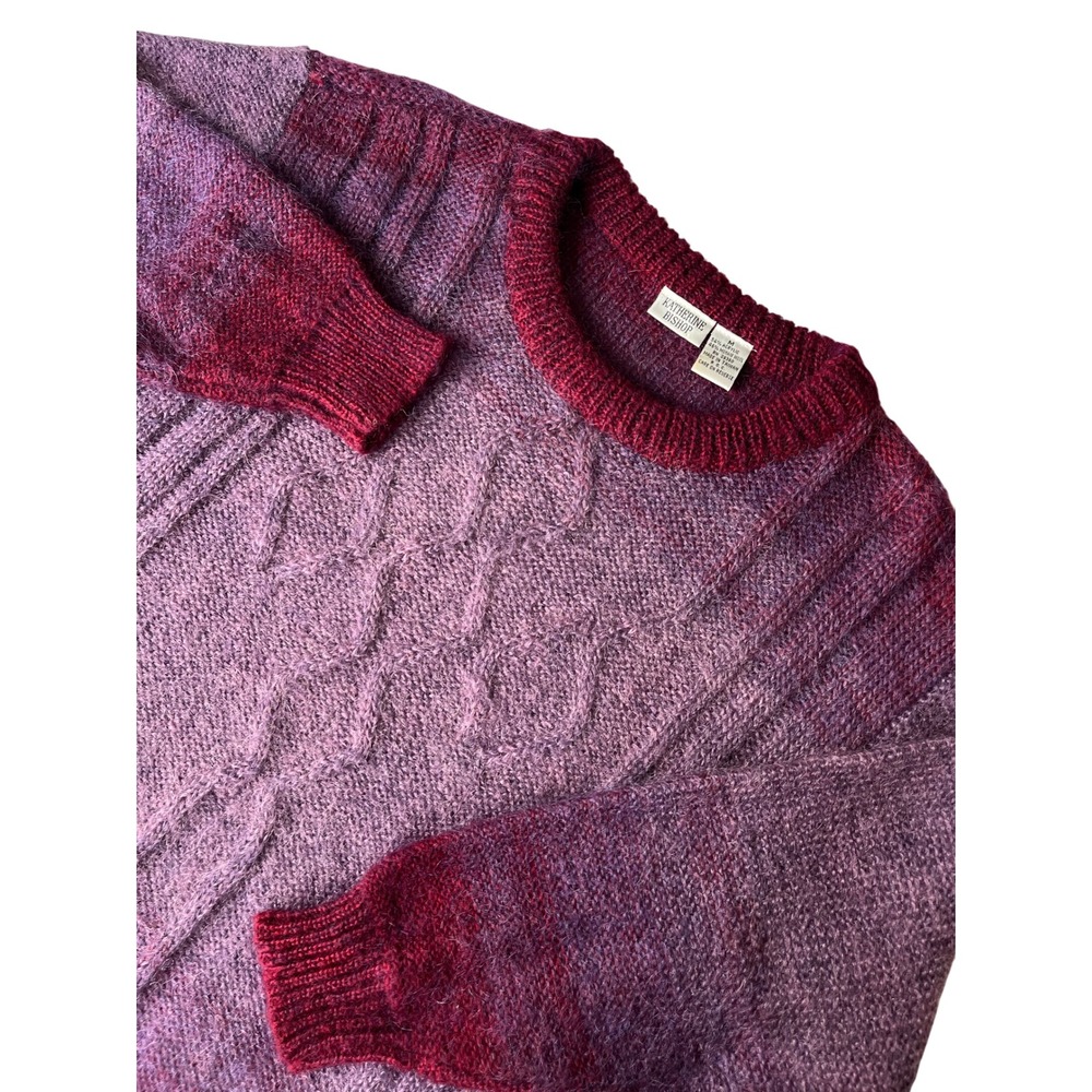 Katherine Bishop Ombre Cable Knit Mohair Wool‎ Blend Sweater Women's M Purple
